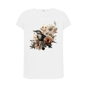 White Women's T-Shirt Bird Flower