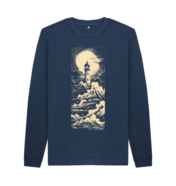 Navy Blue Men's Sweatshirt Lighthouse