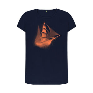 Navy Blue Women's T-Shirt Sailing Ship