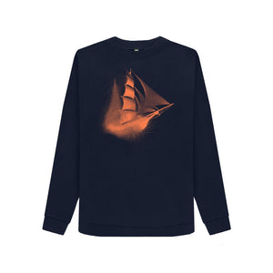 Navy Blue Men's Sweatshirt Sailing Ship