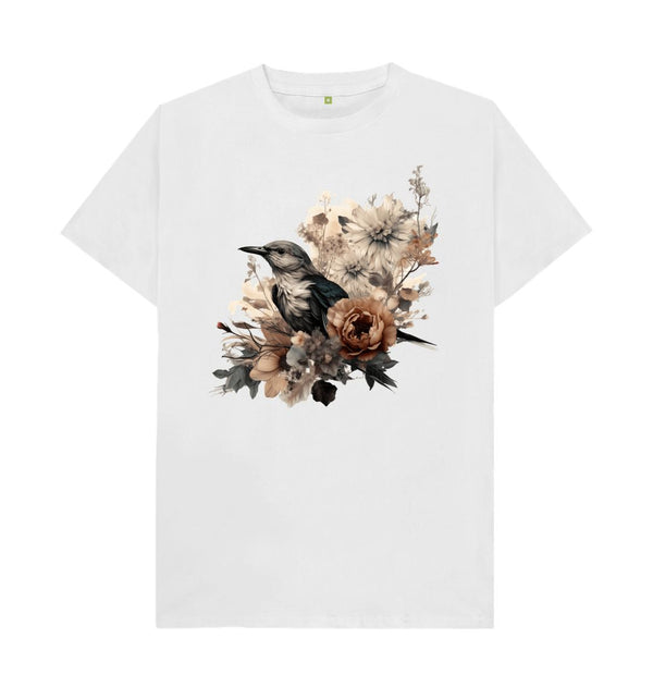 White Men's T-Shirt Bird Flower